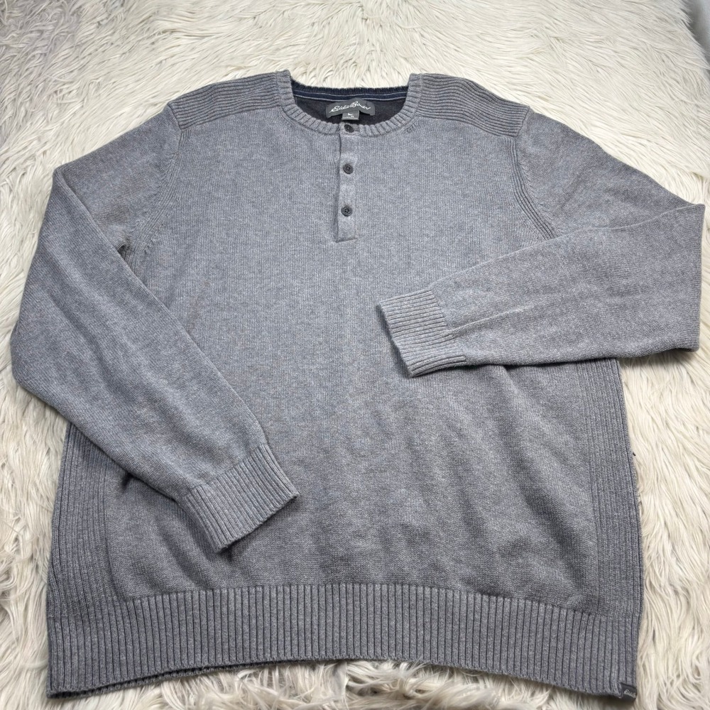Eddie Bauer Men's XL Gray Henley Sweater 100% Cotton Gorpcore Preppy Heritage